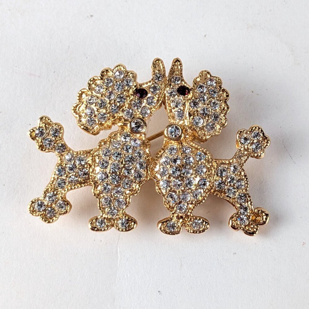 Vintage Gold-Tone Rhinestone Poodle Brooch